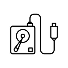 icon External hard drive connected to computer via USB cable, ideal for technology, data storage, backup, and file transfer concepts.