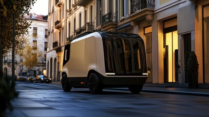 Futuristic Delivery Van in City