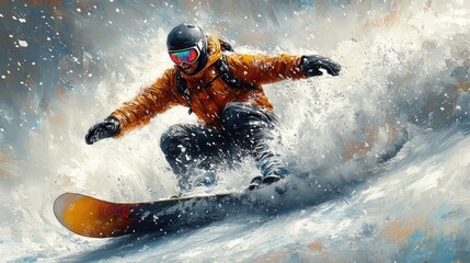 Naklejka premium Snowboarding Down a Mountain