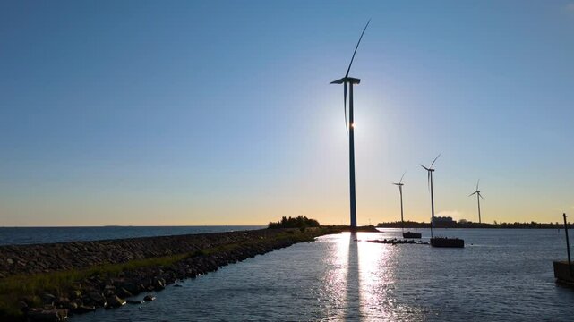 Renewable energy from spinning European coastal wind turbines, aerial riser