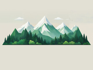 Generated cartoon illustration of mountain range and hills, isolated background.