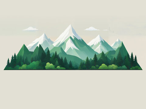 Generated cartoon illustration of mountain range and hills, isolated background.