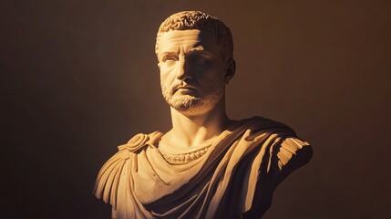 Naklejka premium A marble bust of a man with a beard and a thoughtful expression.