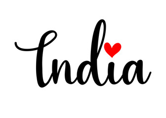 Fototapeta premium India hand drawn vector calligraphy lettering. Design element for cards, banners, flyers, T shirt prints isolated on white background.