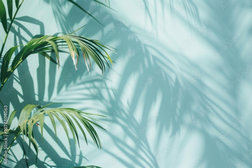 Wall mural abstract palm leaf shadow background for product presentation in spring summer.