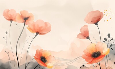 Minimalistic romantic hand drawn flowers artwork for elegant design