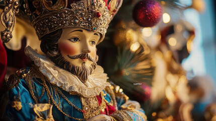 Obraz premium Close-up of a traditional provencal santon figure in festive christmas setting