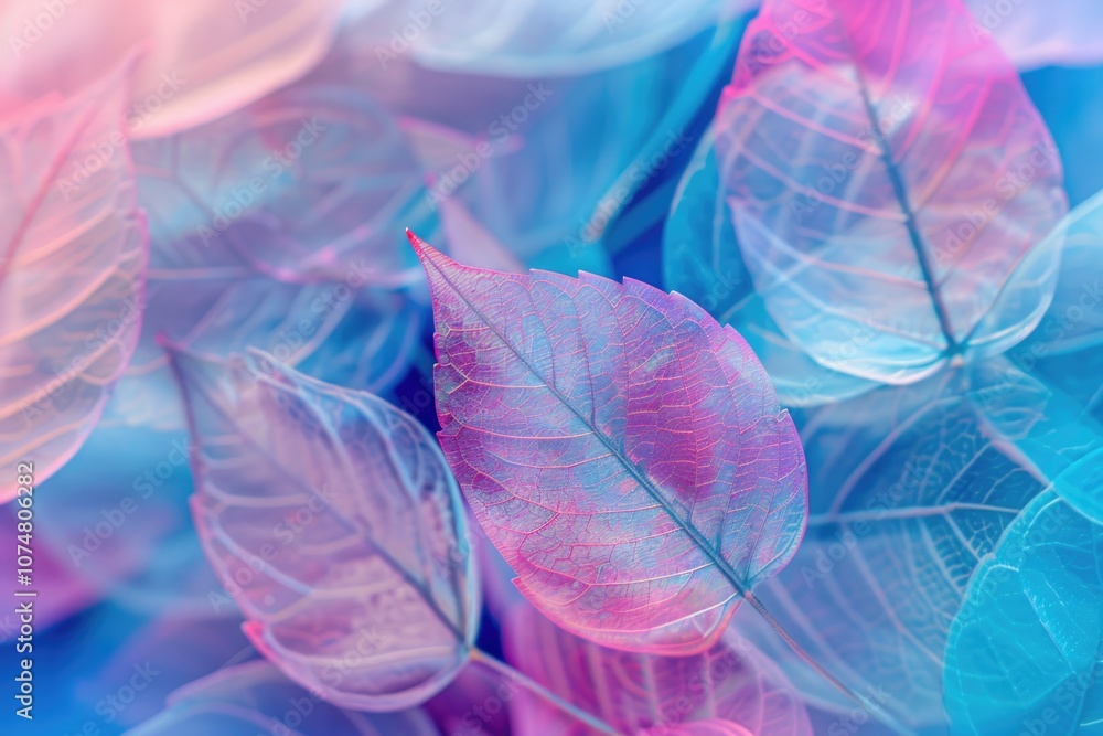 Poster colorful macro background with transparent skeleton leaves.