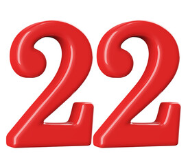 3D Red Number 22