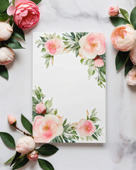 Elegant blank wedding card with floral accents.