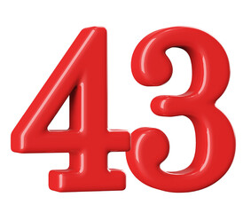 3D Red Number 43