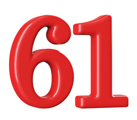 3D Red Number 61