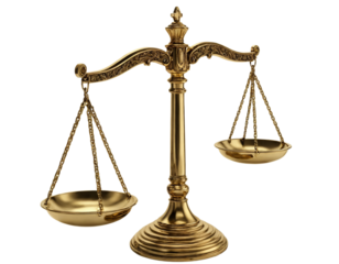 Golden scale in the shape of justice isolated on transperent background. PNG