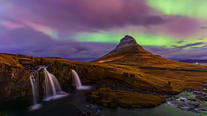 Aurora / Northern Lights / Iceland / Kirkjufell / Kirkjufellsfoss