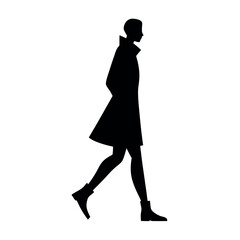 Fototapeta premium a silhouette of a person walking in a stylish trench coat and boots