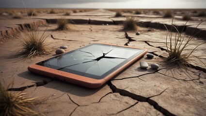 Broken laptop on the ground 