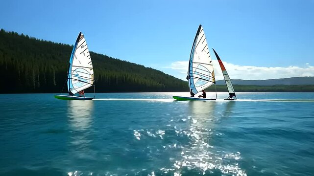 Beginner Windsurfer Learning with Instructor on Calm Water