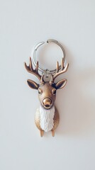 A decorative keychain featuring a stylized deer head design.