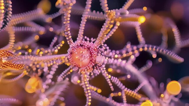 A magnified look at the complex network of microfilaments surrounding a cilium providing structural support and stability during its rhythmic movement.