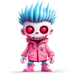 Cute 3D Cartoon Zombie Character in Pink Hoodie and Sneakers