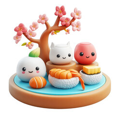 Obraz premium Cute Kawaii Figures in a Whimsical Floral Scene