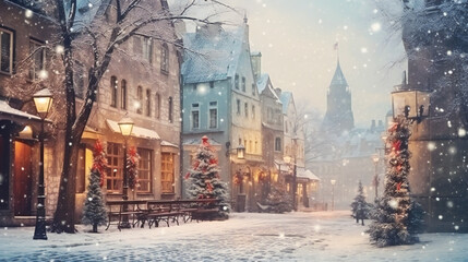 Fototapeta premium Vintage winter old romantic city landscape