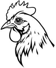 Black Drawing of Hen Head from Side View - Illustration Isolated on White Background, Vector