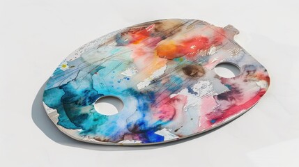 Fototapeta premium A wooden artist's palette with colorful paint splatters.