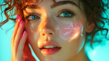 Close Up Portrait of a Woman with Blue Eyes and Freckles - Illustration