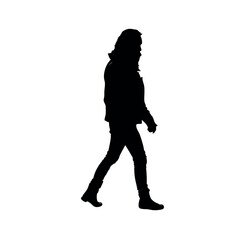 a silhouette of a person wearing a leather jacket, jeans, and boots, walking with a confident, slightly rebellious attitude