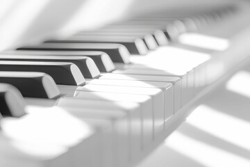 White piano keys with shadows.
