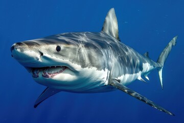 Great White Shark Swimming in Open Ocean