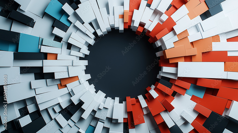 Poster abstract background featuring dynamic arrangement of colorful blocks in red, white, and blue, creati