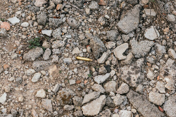 Rifle bullet shell casing laying on ground