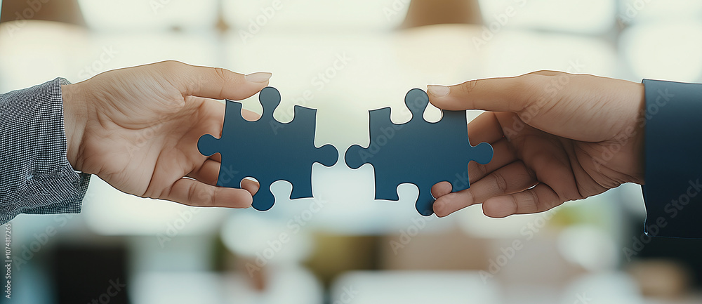 Poster collaboration and teamwork are symbolized by two hands holding blue puzzle pieces, representing unit