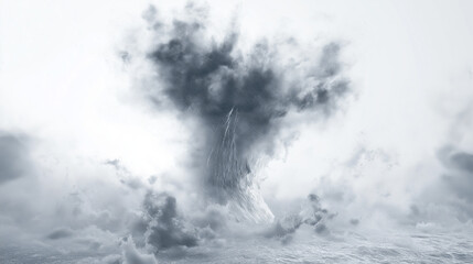 Obraz premium Tornado with storm grey dramatic clouds and lightning on a white background. 