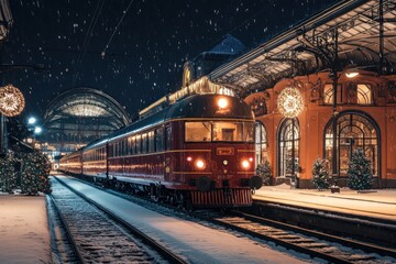 Obraz premium Real streamline electric train decorations christmas railway.