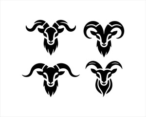 Set of Silhouette Goat Head Logo Design  Vector Template.
