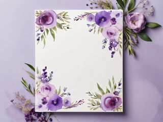 A blank wedding invitation adorned with a watercolor floral frame