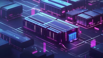 Obraz premium Smart warehouse. Automatic stock storage, modern distribution building, ecommerce warehouse, digital logistics, smart package hardware, AI delivery system, innovation in cargo, commercial storehouse