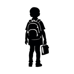 a vector silhouette of a young child standing, viewed from behind