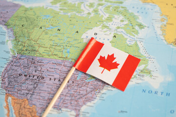 Bangkok, Thailand December 7, 2023, Canada flag on world map.
