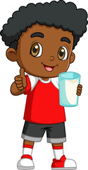 happy cute kid boy drink fresh milk