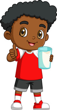 recommend clip art: happy cute kid boy drink fresh milk