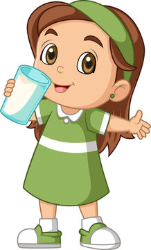 recommend clip art: happy cute kid girl drink fresh milk
