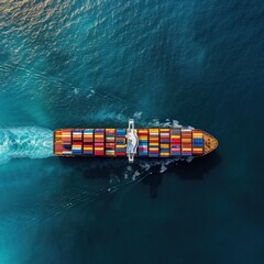 Aerial view of a container ship in the sea, symbolizing the robust global freight system and oceanic trade routes. AI generative