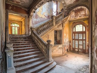Fototapeta premium Renovation of historical abandoned buildings, preserving the beauty and history of decaying architecture