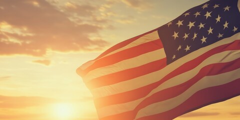 American Flag at Sunset