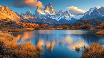 Fototapeta premium Majestic Mountain Reflection in Calm Lake at Sunset