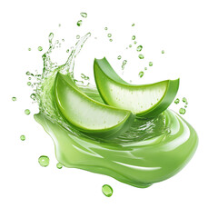 Realistic aloe vera gel splash isolated on transparent background, perfect for skincare, beauty, and wellness product visuals, highlighting hydration, purity, and natural freshness, Generative AI 